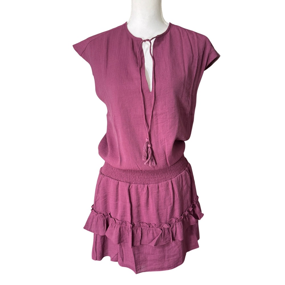 Vacate The‎ Label Aubrey Texture Escape Dress Plum Purple Smocked Ruffle S NWT